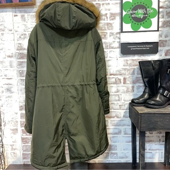 Mossimo Supply Co. Green Utility Jacket with Faux Fur Hood large - Picture 10 of 11